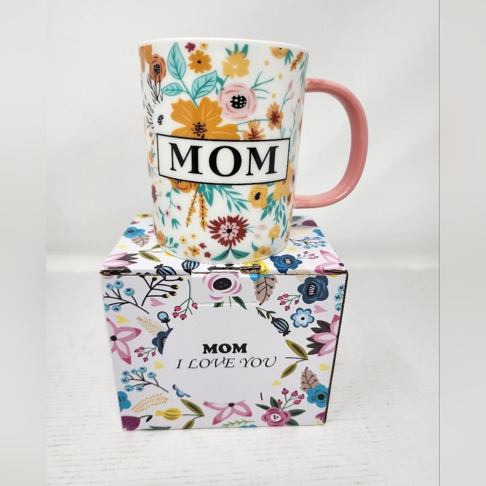 Mom Coffee Cup Ceramic Gift Mother's Day Birthday Floral Gift New in Box